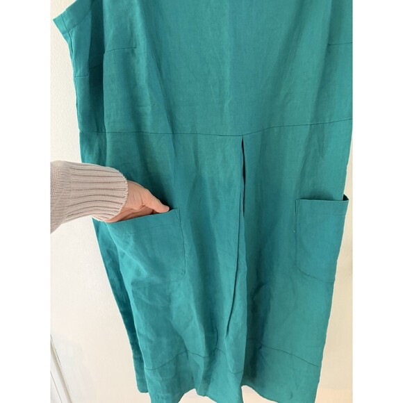 J Jill Women’s 1X Dress Linen Teal Green Sleeveless Pockets Mid Length Dress - Picture 2 of 7